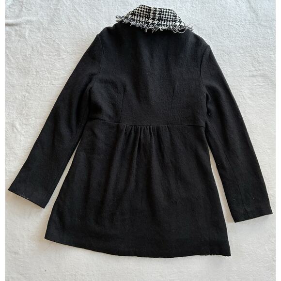 Luii Chic Black White Fringe Houndstooth Plaid Jacket Car Coat Size Large Wool - Picture 2 of 11